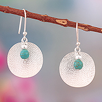 Reconstituted turquoise dangle earrings, 'Exotic Reflections' - Sterling Silver Dangle Earrings with Reconstituted Turquoise