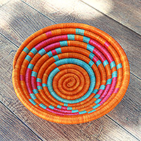 Natural fiber basket, 'Guacamayas Sunset' - Handcrafted Orange Natural Fiber Basket from Colombia