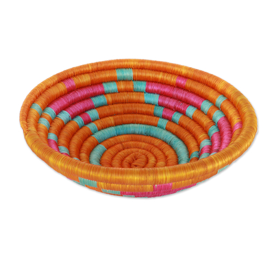 Handcrafted Orange Natural Fiber Basket from Colombia