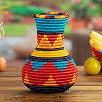 Natural fiber decorative vase, 'Sierra Nevada' - Guacamayas Natural Fiber Decorative Vase from Colombia