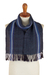 100% alpaca scarf, 'Seabed' - Blue and Ivory 100% Alpaca Striped Scarf Hand-Woven in Peru