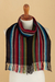 100% alpaca scarf, 'Family' - 100% Alpaca Fringed Scarf with Stripes Hand-Woven in Peru