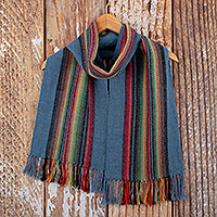 100% alpaca scarf, 'After The Rain' - 100% Alpaca Striped and Fringed Scarf Hand-Woven in Peru