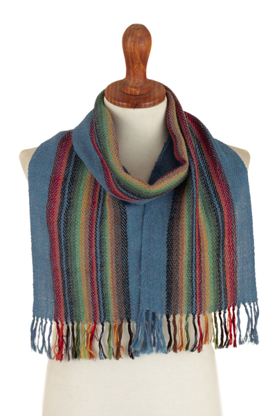 100% Alpaca Striped and Fringed Scarf Hand-Woven in Peru