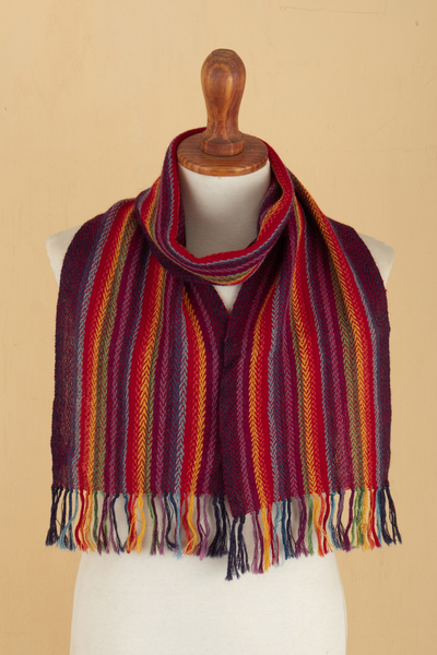 100% alpaca scarf, 'Cosmovision' - colourful 100% Alpaca Scarf with Stripes Hand-Woven in Peru