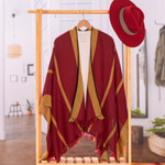 100% baby alpaca ruana, 'Red & Yellow' - Red & Yellow Striped Ruana Woven from 100% Baby Alpaca