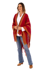 100% baby alpaca ruana, 'Red & Yellow' - Red & Yellow Striped Ruana Woven from 100% Baby Alpaca