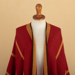 100% baby alpaca ruana, 'Red & Yellow' - Red & Yellow Striped Ruana Woven from 100% Baby Alpaca