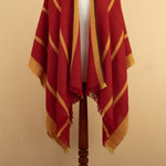 100% baby alpaca ruana, 'Red & Yellow' - Red & Yellow Striped Ruana Woven from 100% Baby Alpaca