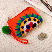 Handcrafted coin purse, 'La Guajira Sun' - Sun-Themed Handcrafted Orange Coin Purse from Colombia