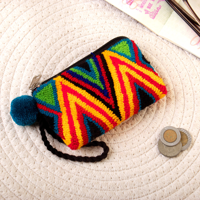 monedero artesanal - Monedero colorido geométrico hecho a mano de Colombia