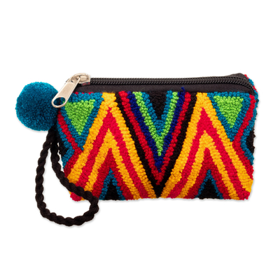 Handcrafted coin purse, 'Colombian Mountains' - Geometric Handcrafted colourful Coin Purse from Colombia