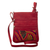 Embroidered leather sling, 'Red Jungle' - Red Leather Sling with Mola Textile and Adjustable Strap