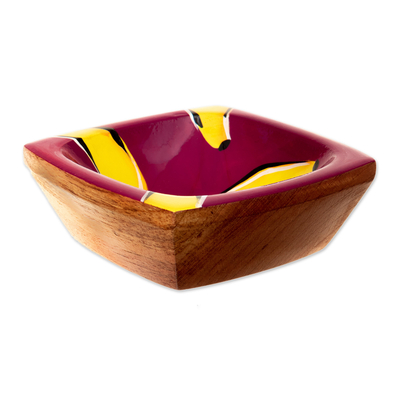 Wood catchall, 'Bananas under The Sun' - Cedar Wood Banana Catchall Hand-Painted in Colombia