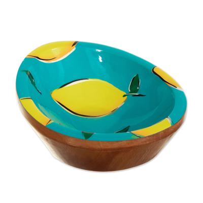 Wood catchall, 'Lemon Passion' - Cedar Wood Lemon Catchall Hand-Painted in Colombia