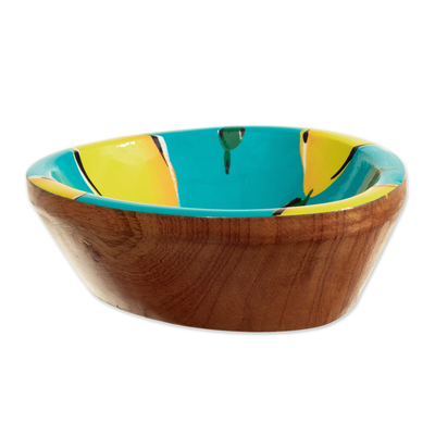 Wood catchall, 'Lemon Passion' - Cedar Wood Lemon Catchall Hand-Painted in Colombia