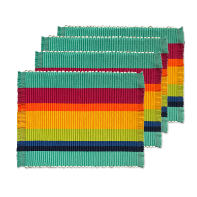 Manteles individuales de mezcla de algodón (juego de 4) - Manteles individuales a rayas tejidos a mano de Colombia (juego de 4) 