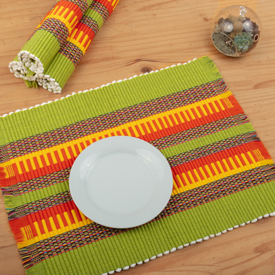 Tischsets aus Baumwollmischung, (4er-Set) - Set aus 4 handgewebten frühlingsgrünen Tischsets aus Baumwollmischung