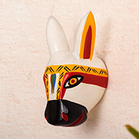 Wood mask, 'Vivacious Companion' - Cedar Wood Colorful Donkey Mask from Colombia