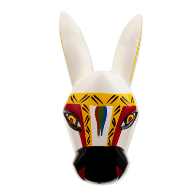 Wood mask, 'Vivacious Companion' - Cedar Wood colourful Donkey Mask from Colombia