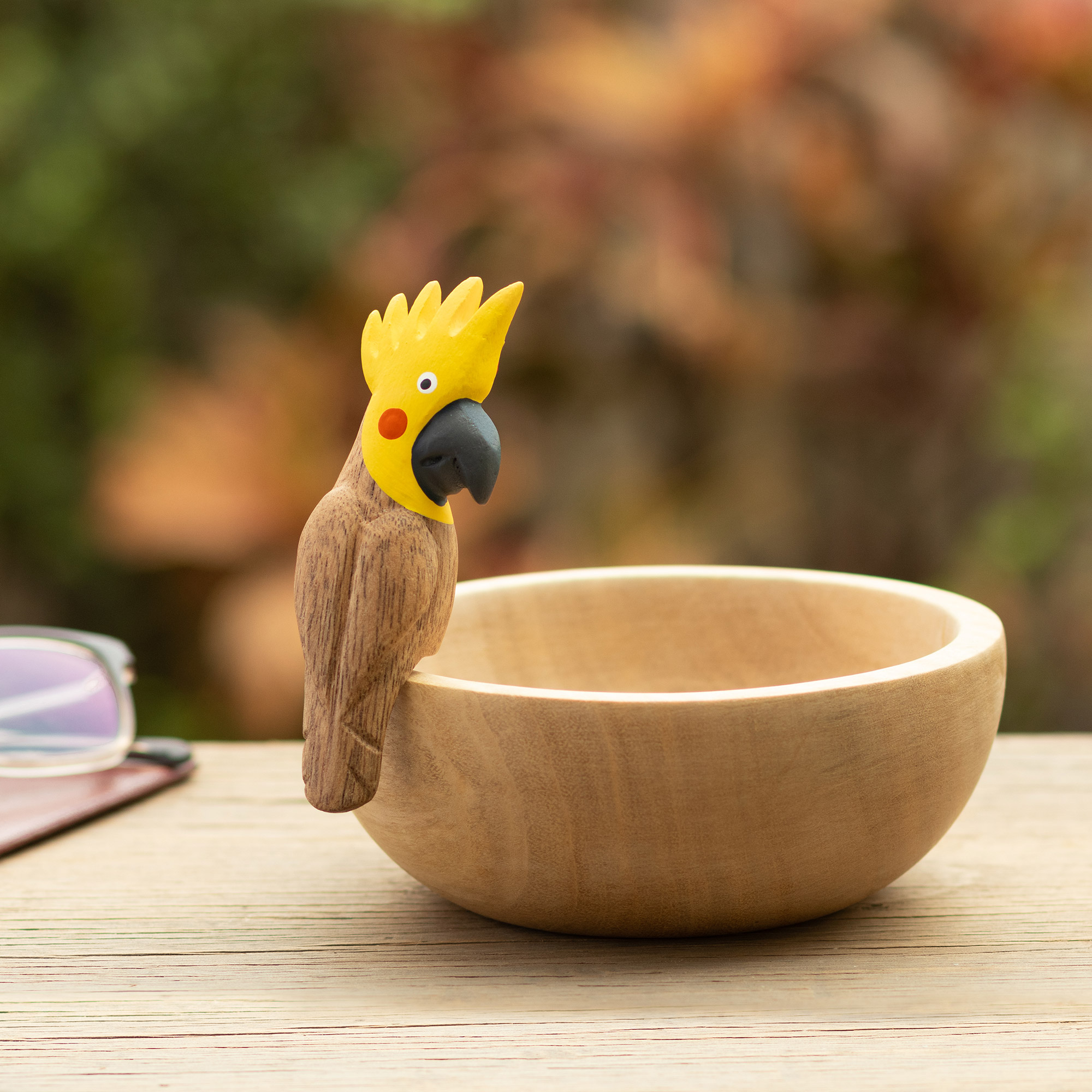 Handmade Cedar Wood Decorative Bowl with a Yellow Cockatoo ...