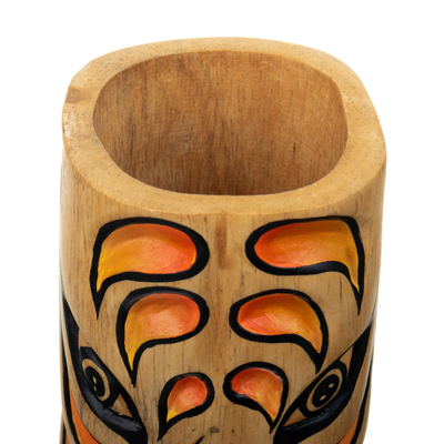 Portalápices de madera, 'Jaguar Gaze' - Portalápices de madera de cedro con temática de Jaguar elaborado en Colombia
