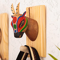 Wood coat rack, 'Tropical Horns' - Handcrafted Goat Cedar Wood Coat Rack from Colombia