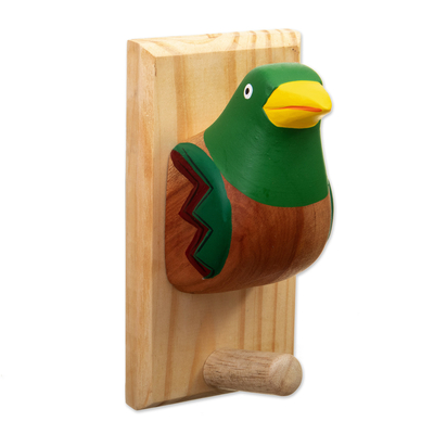 Garderobenständer aus Holz - Handbemalte Garderobe aus Zedernholz mit grünem Vogel