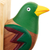 Perchero de madera - Perchero de madera de cedro pintado a mano con pájaro verde