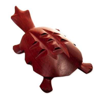 Wood mini figurine, 'Mata Mata Turtle' - Hand-Carved Palo Sangre Wood Turtle Mini Figurine