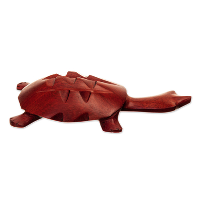Wood mini figurine, 'Mata Mata Turtle' - Hand-Carved Palo Sangre Wood Turtle Mini Figurine