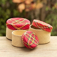 Natural fiber baskets, 'Nests of Nariño' (set of 3) - Handwoven Natural Fiber Colorful Baskets From Colombia