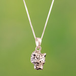 Sterling silver pendant necklace, 'Courage Deity' - Jaguar Sterling Silver  Pendant Necklace