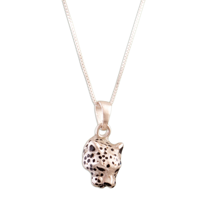Sterling silver pendant necklace, 'Courage Deity' - Jaguar Sterling Silver  Pendant Necklace