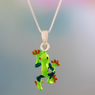 Sterling silver pendant necklace, Tree Frog