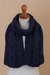 Alpaca blend scarf, 'Indigo Trends' - Knit Alpaca Blend Scarf with Indigo Braid at the Center (image 2b) thumbail