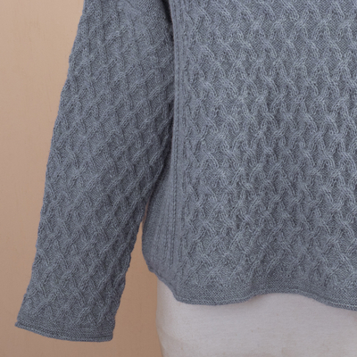 Jersey 100% alpaca - Sweater Azul de Punto 100% Alpaca con Estampado Geométrico