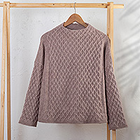 100% alpaca sweater, 'Thistle Trellis' - Knit Purple 100% Alpaca Sweater with Geometric Pattern