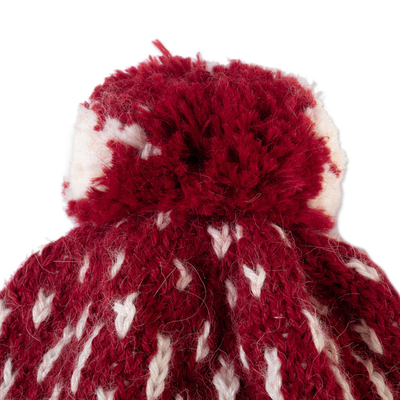 mütze aus 100 % Alpaka - gehäkelte Mütze aus 100 % Alpaka in Rot und Weiß, handgefertigt in Peru