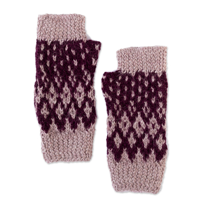 100% Alpaca Crocheted Fingerless Mitts in Purple from Peru