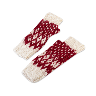 fingerlose Handschuhe aus 100 % Alpaka - gehäkelte fingerlose Handschuhe aus 100 % Alpaka in Rot und Weiß