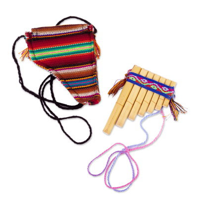 Bamboo antara panpipe, 'Melodies of the Empire' - Traditional Bamboo Antara Panpipe with Andean Stripe Case
