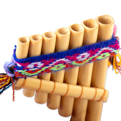 flauta de bambú antara - Panpipe Antara Tradicional de Bambú con Estuche de Rayas Andinas