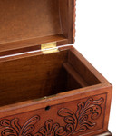 Wood and leather jewelry box, 'Viceroyalty' - Wood and Leather Jewelry Box with Bronze Handles and Key
