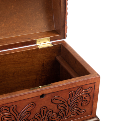 Wood and Leather Jewelry Box with Bronze Handles and Key - Viceroyalty