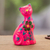 Keramikfigur - Handbemalte rosa Keramik-Katzenfigur mit Blumenmotiv