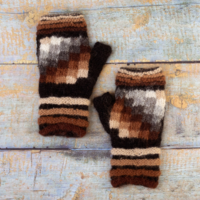 100% alpaca fingerless mitts, Andean Cosmovision