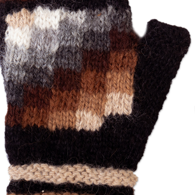 fingerlose Handschuhe aus 100 % Alpaka - geometrische fingerlose Handschuhe aus 100 % Alpaka, handgestrickt in Peru