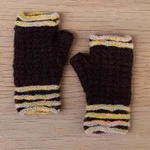 100% alpaca fingerless mitts, 'Heavenly Stripes' - 100% Alpaca Striped Fingerless Mitts Hand-Knitted in Peru