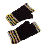 100% alpaca fingerless mitts, 'Heavenly Stripes' - 100% Alpaca Striped Fingerless Mitts Hand-Knitted in Peru